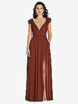 Front View Thumbnail - Auburn Moon Deep V-Neck Ruffle Cap Sleeve Maxi Dress with Convertible Straps