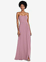 Front View Thumbnail - Dusty Pink Strapless Sweetheart Maxi Dress with Pleated Front Slit 