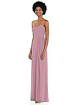 Side View Thumbnail - Dusty Pink Strapless Sweetheart Maxi Dress with Pleated Front Slit 