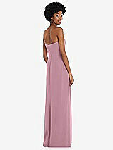 Rear View Thumbnail - Dusty Pink Strapless Sweetheart Maxi Dress with Pleated Front Slit 