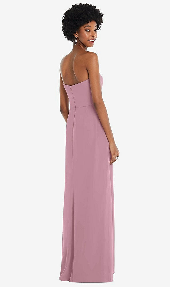 Back View - Dusty Pink Strapless Sweetheart Maxi Dress with Pleated Front Slit 