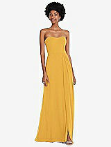 Front View Thumbnail - NYC Yellow Strapless Sweetheart Maxi Dress with Pleated Front Slit 