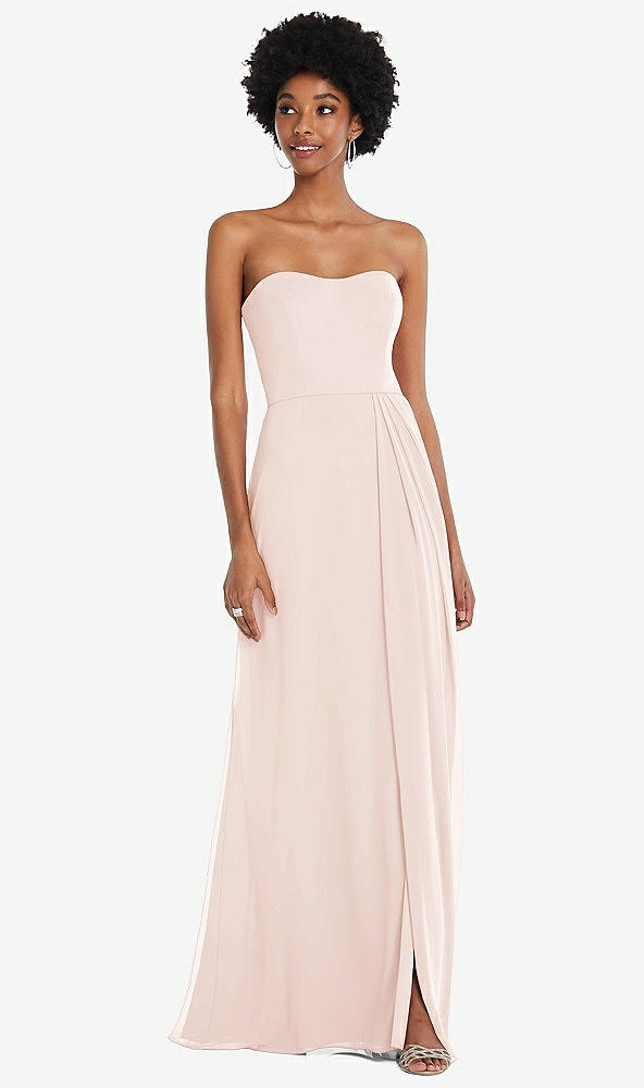 Front View - Blush Strapless Sweetheart Maxi Dress with Pleated Front Slit 