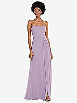 Front View Thumbnail - Pale Purple Strapless Sweetheart Maxi Dress with Pleated Front Slit 