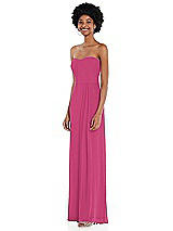 Side View Thumbnail - Tea Rose Strapless Sweetheart Maxi Dress with Pleated Front Slit 