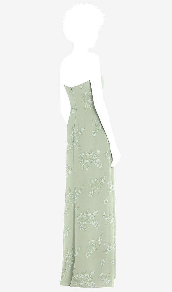 Back View - Vintage Primrose Sage Strapless Sweetheart Maxi Dress with Pleated Front Slit 