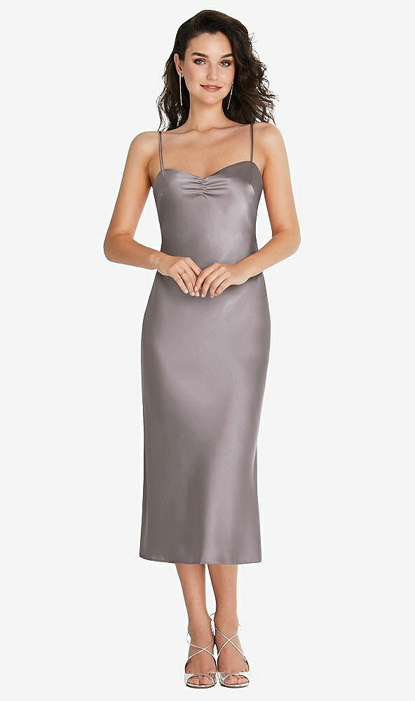 Front View - Cashmere Gray Open-Back Convertible Strap Midi Bias Slip Dress