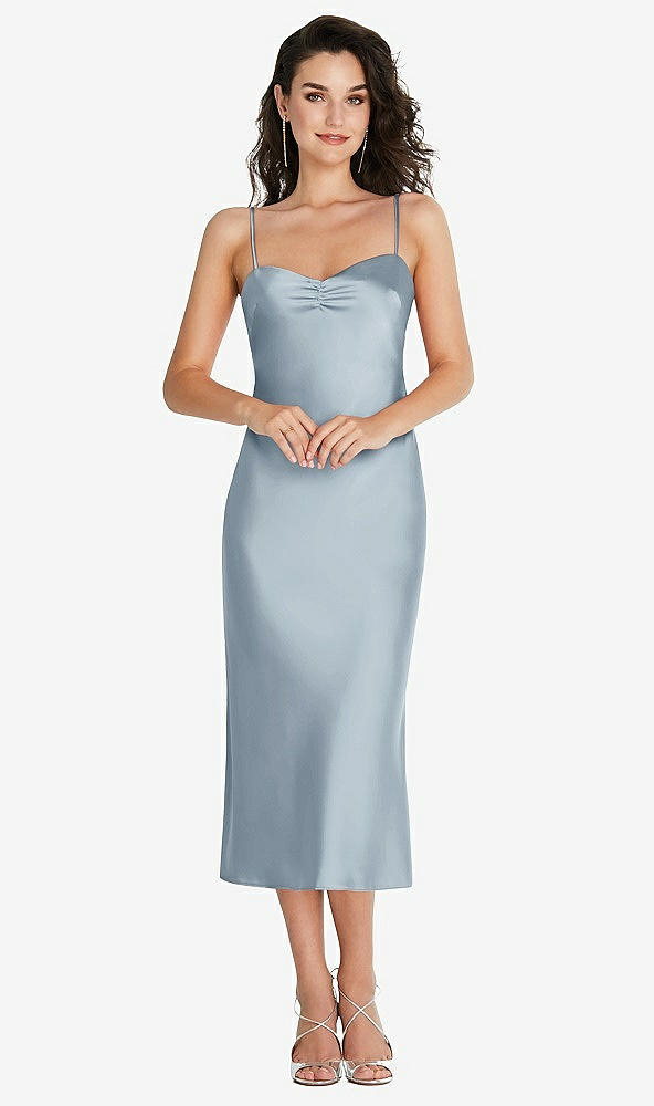 Front View - Mist Open-Back Convertible Strap Midi Bias Slip Dress