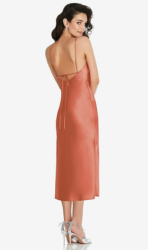 Back View - Terracotta Copper Open-Back Convertible Strap Midi Bias Slip Dress