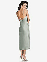 Rear View Thumbnail - Willow Green Open-Back Convertible Strap Midi Bias Slip Dress