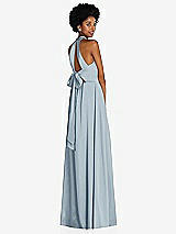 Rear View Thumbnail - Mist Stand Collar Cutout Tie Back Maxi Dress with Front Slit