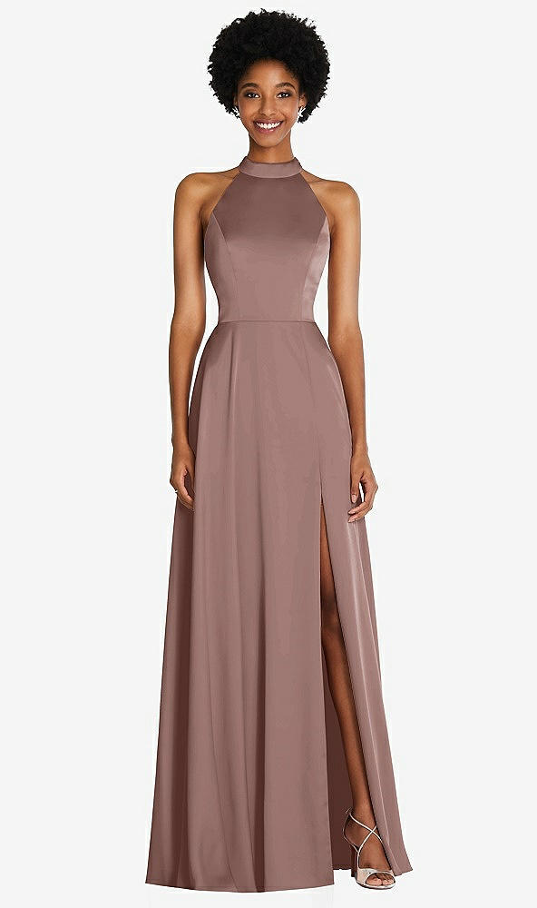 Front View - Sienna Stand Collar Cutout Tie Back Maxi Dress with Front Slit
