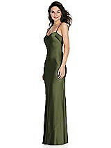 Side View Thumbnail - Olive Green Open-Back Convertible Strap Maxi Bias Slip Dress