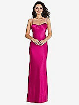 Front View Thumbnail - Think Pink Open-Back Convertible Strap Maxi Bias Slip Dress