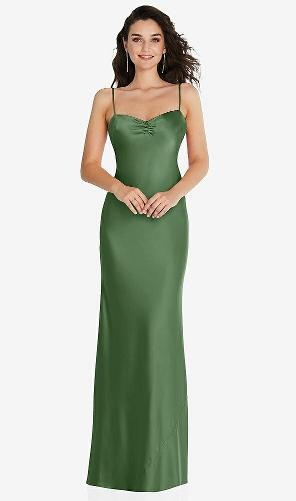 Front View - Vineyard Green Open-Back Convertible Strap Maxi Bias Slip Dress