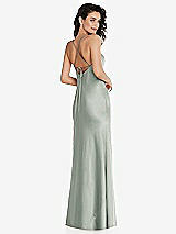 Rear View Thumbnail - Willow Green Open-Back Convertible Strap Maxi Bias Slip Dress