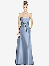 Front View Thumbnail - Cloudy Basque-Neck Strapless Satin Gown with Mini Sash