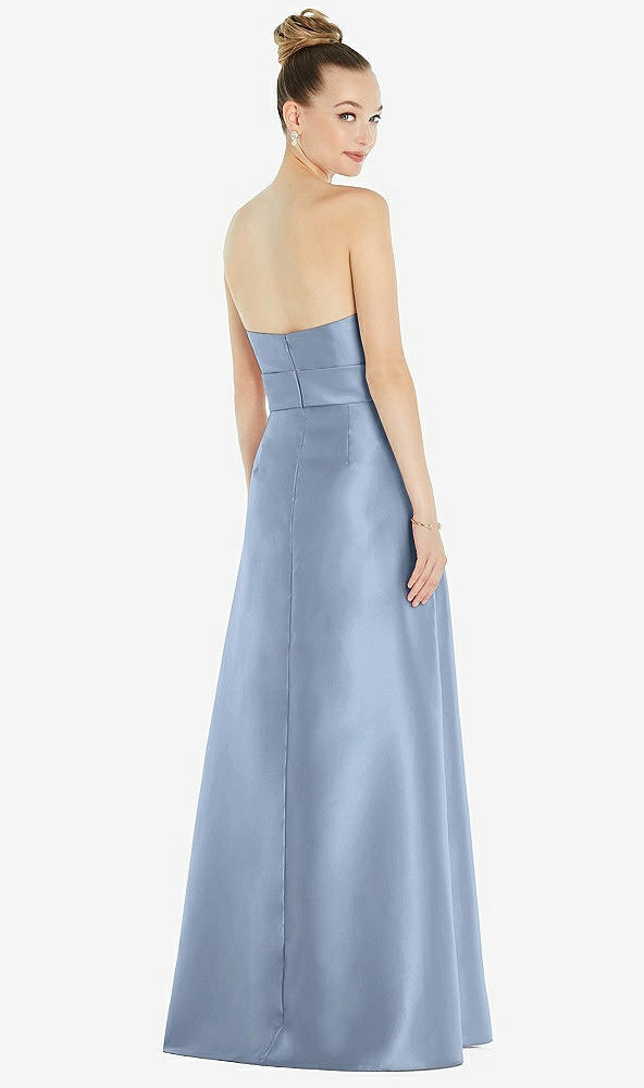 Back View - Cloudy Basque-Neck Strapless Satin Gown with Mini Sash