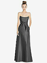 Front View Thumbnail - Gunmetal Basque-Neck Strapless Satin Gown with Mini Sash