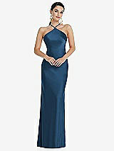 Front View Thumbnail - Dusk Blue Diamond Halter Bias Maxi Slip Dress with Convertible Straps