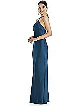 Side View Thumbnail - Dusk Blue Diamond Halter Bias Maxi Slip Dress with Convertible Straps