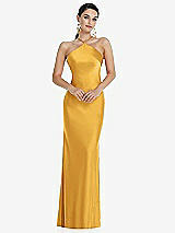 Front View Thumbnail - NYC Yellow Diamond Halter Bias Maxi Slip Dress with Convertible Straps