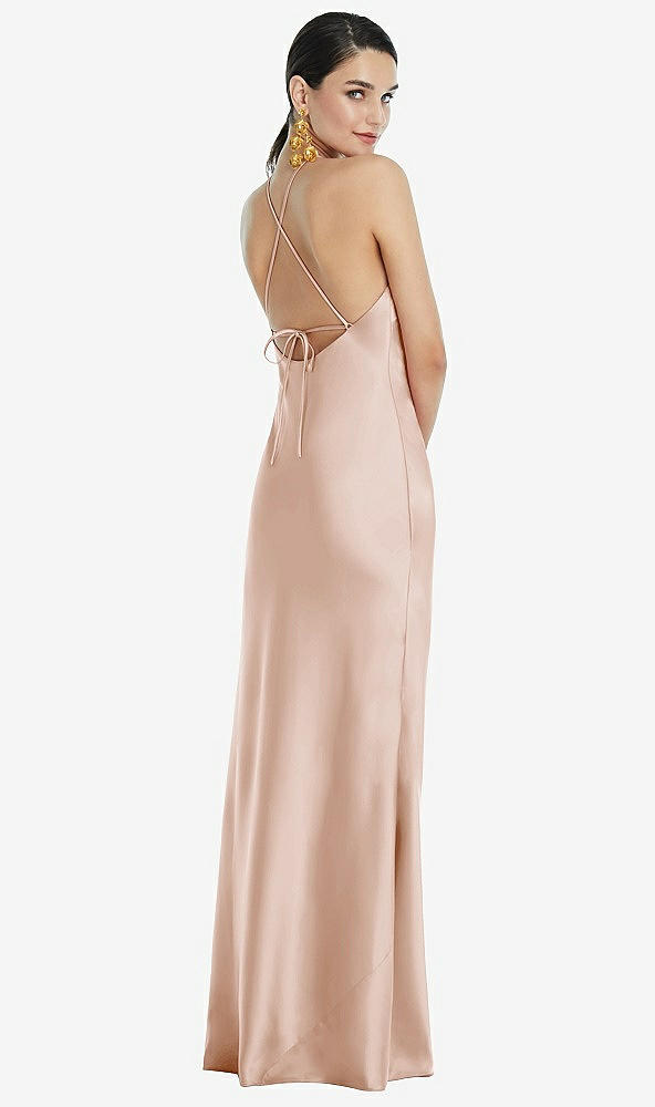 Back View - Cameo Diamond Halter Bias Maxi Slip Dress with Convertible Straps