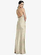 Rear View Thumbnail - Champagne Diamond Halter Bias Maxi Slip Dress with Convertible Straps