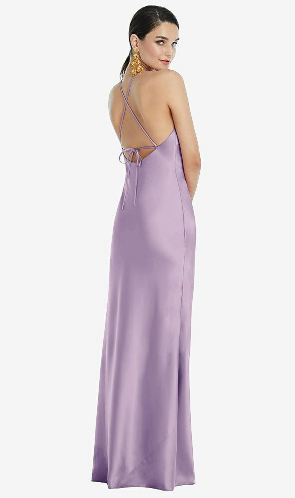 Back View - Pale Purple Diamond Halter Bias Maxi Slip Dress with Convertible Straps