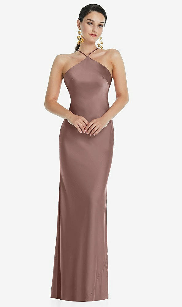 Front View - Sienna Diamond Halter Bias Maxi Slip Dress with Convertible Straps