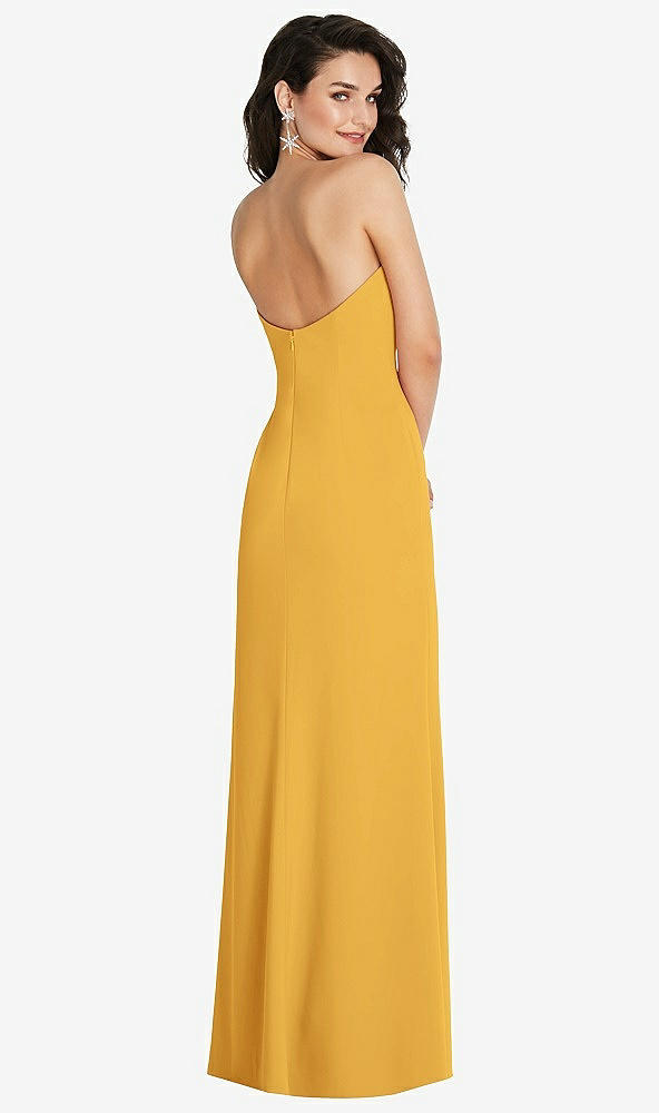 Back View - NYC Yellow Strapless Scoop Back Maxi Dress with Front Slit