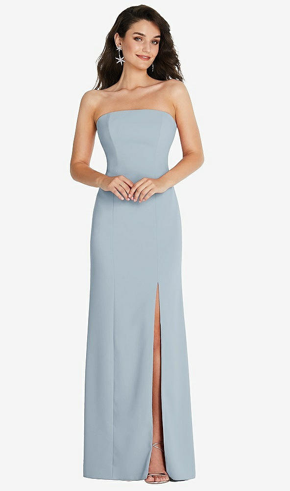 Front View - Mist Strapless Scoop Back Maxi Dress with Front Slit