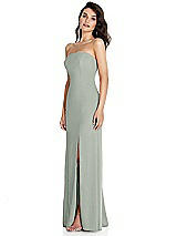 Side View Thumbnail - Willow Green Strapless Scoop Back Maxi Dress with Front Slit
