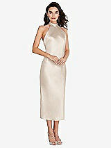 Front View Thumbnail - Oat Scarf Tie High-Neck Halter Midi Slip Dress