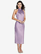 Front View Thumbnail - Pale Purple Scarf Tie High-Neck Halter Midi Slip Dress