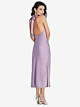 Rear View Thumbnail - Pale Purple Scarf Tie High-Neck Halter Midi Slip Dress