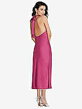 Rear View Thumbnail - Tea Rose Scarf Tie High-Neck Halter Midi Slip Dress