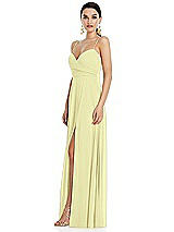 Side View Thumbnail - Butter Yellow Adjustable Strap Wrap Bodice Maxi Dress with Front Slit 