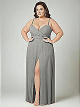 Alt View 2 Thumbnail - Chelsea Gray Adjustable Strap Wrap Bodice Maxi Dress with Front Slit 