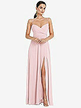 Front View Thumbnail - Ballet Pink Adjustable Strap Wrap Bodice Maxi Dress with Front Slit 