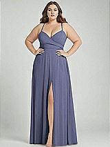 Alt View 1 Thumbnail - French Blue Adjustable Strap Wrap Bodice Maxi Dress with Front Slit 