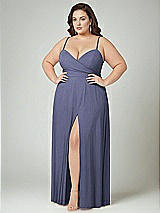 Alt View 2 Thumbnail - French Blue Adjustable Strap Wrap Bodice Maxi Dress with Front Slit 