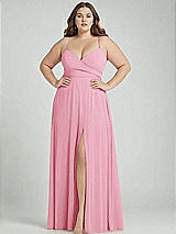 Alt View 1 Thumbnail - Peony Pink Adjustable Strap Wrap Bodice Maxi Dress with Front Slit 