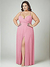 Alt View 2 Thumbnail - Peony Pink Adjustable Strap Wrap Bodice Maxi Dress with Front Slit 