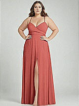 Alt View 1 Thumbnail - Coral Pink Adjustable Strap Wrap Bodice Maxi Dress with Front Slit 