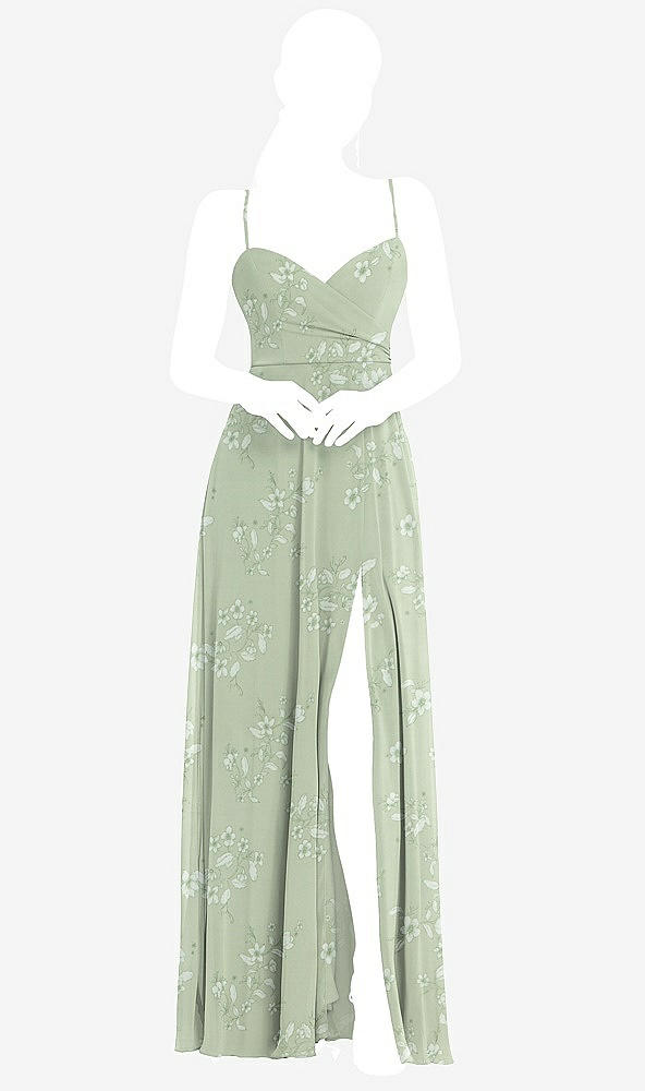 Front View - Vintage Primrose Sage Adjustable Strap Wrap Bodice Maxi Dress with Front Slit 