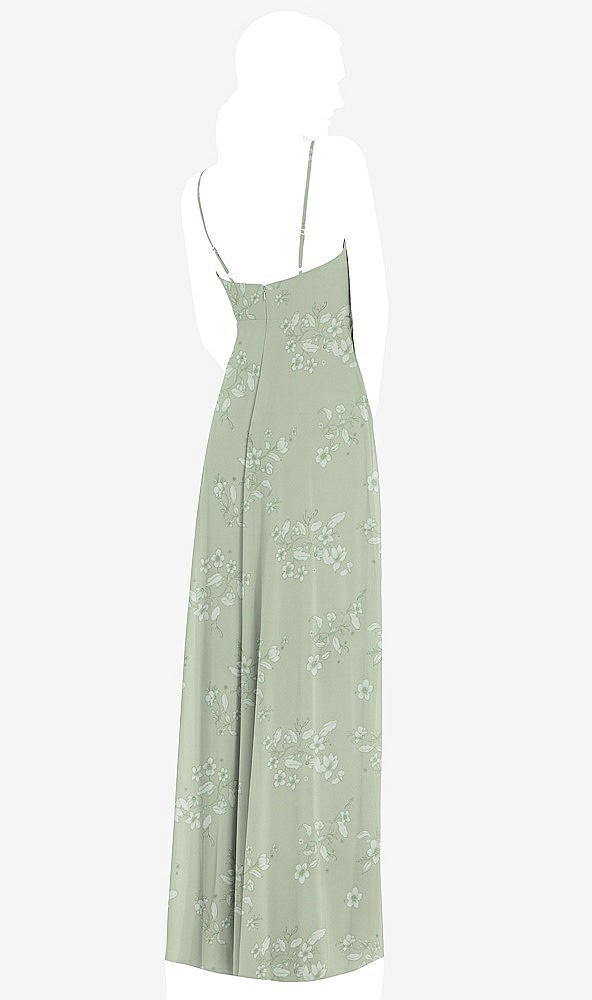 Back View - Vintage Primrose Sage Adjustable Strap Wrap Bodice Maxi Dress with Front Slit 