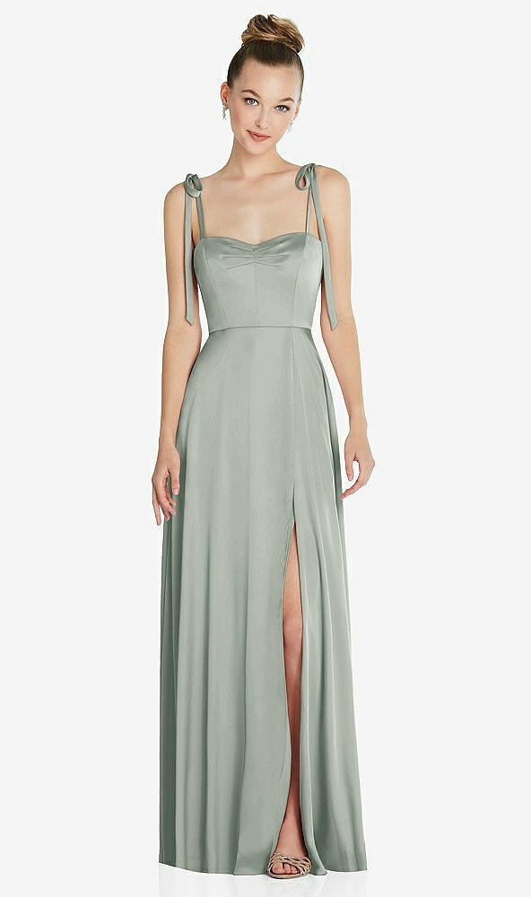 Front View - Willow Green Tie Shoulder A-Line Maxi Dress