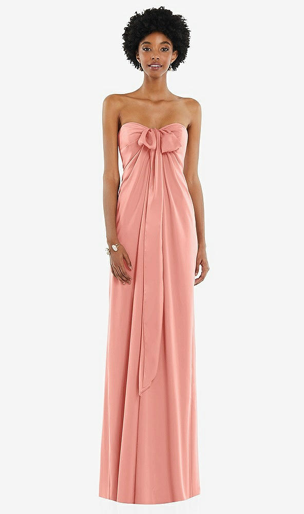 Front View - Rose - PANTONE Rose Quartz Draped Satin Grecian Column Gown with Convertible Straps