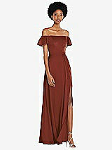 Front View Thumbnail - Auburn Moon Straight-Neck Ruffled Off-the-Shoulder Satin Maxi Dress